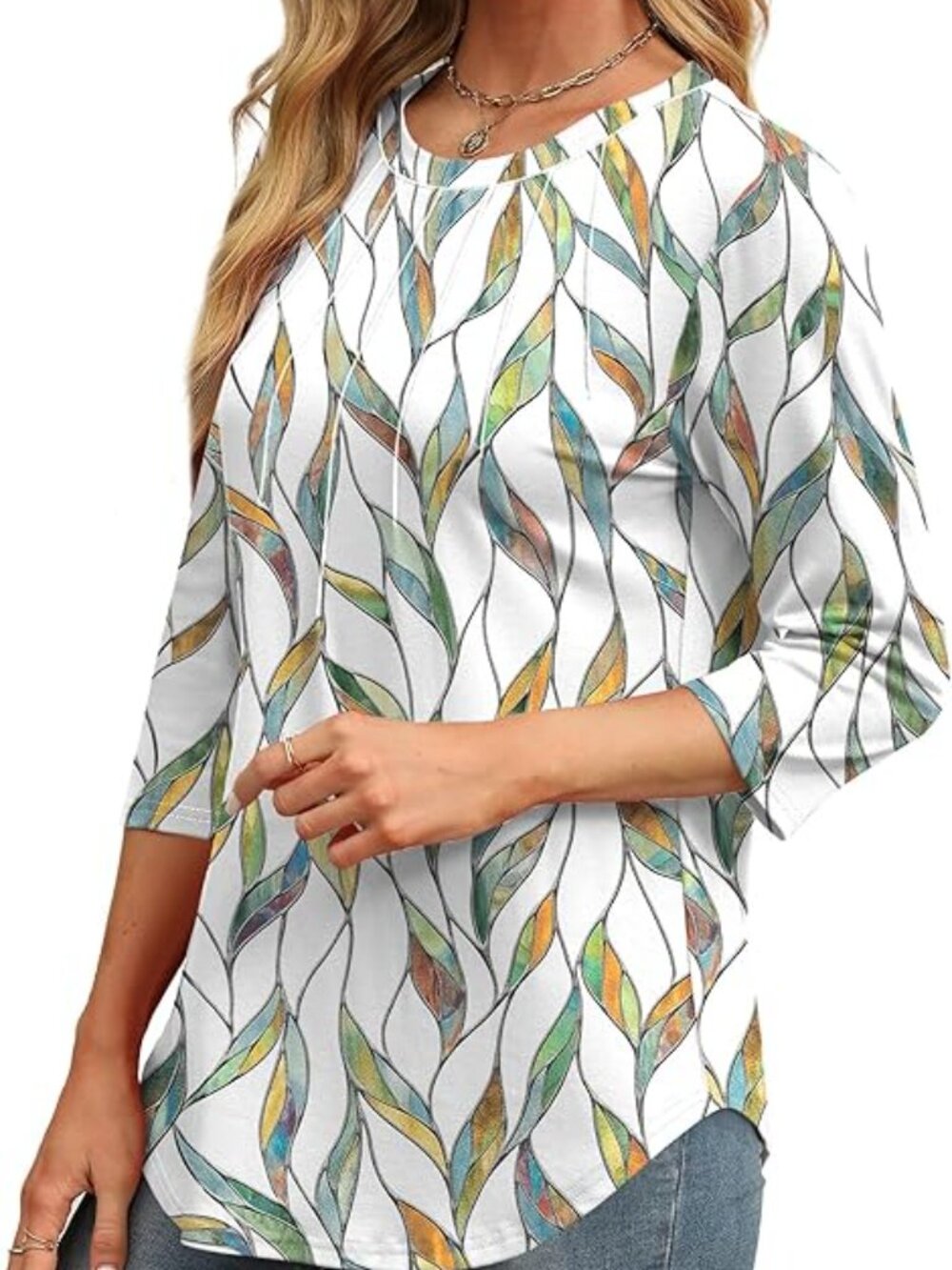 3/4 Sleeve Womens Large Round Neck Casual Tunic Top - Picture 3 of 7